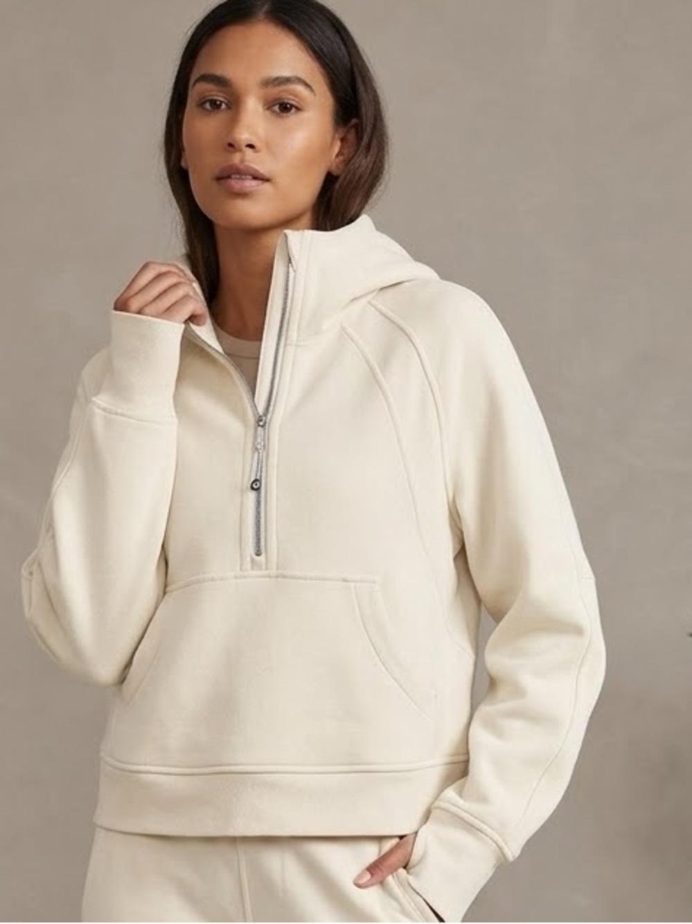 lululemon athletica Cream Cropped Half-Zip Hooded Sweater M